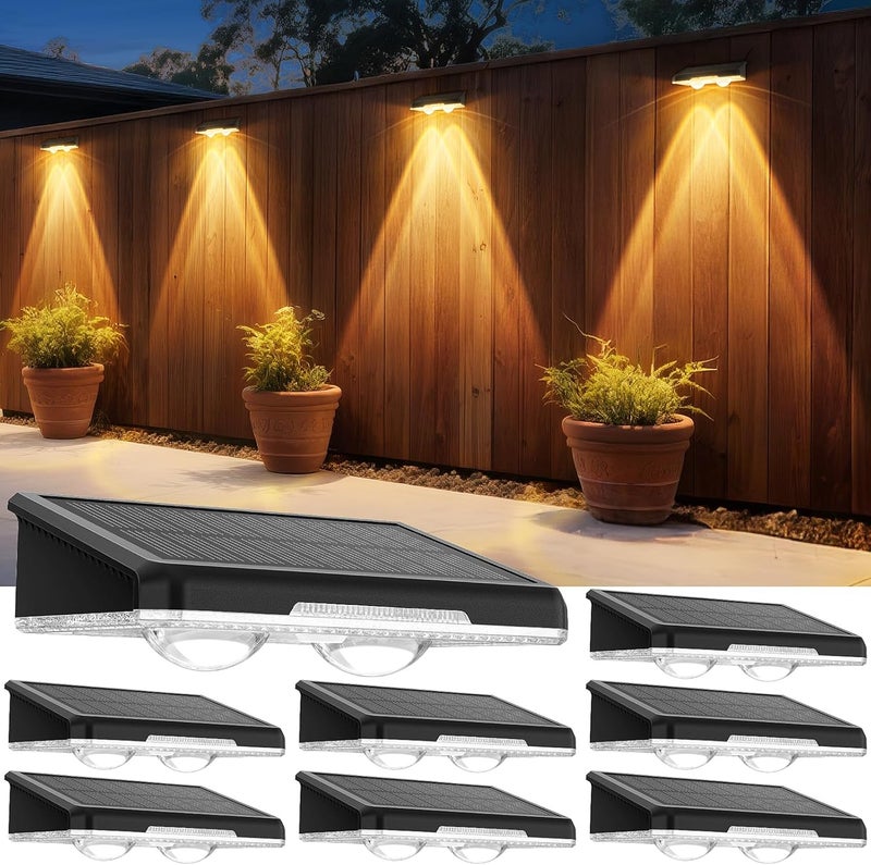 APILAB Solar Fence Lights Outdoor 8 Pack - 3 Modes (Warm/Neutral/Cool White), Fence Lights Solar Powered for Outside, IP65 Waterproof, Deck Lighting for Wall, Step, Patio, Pathway, Stairs - Image 1